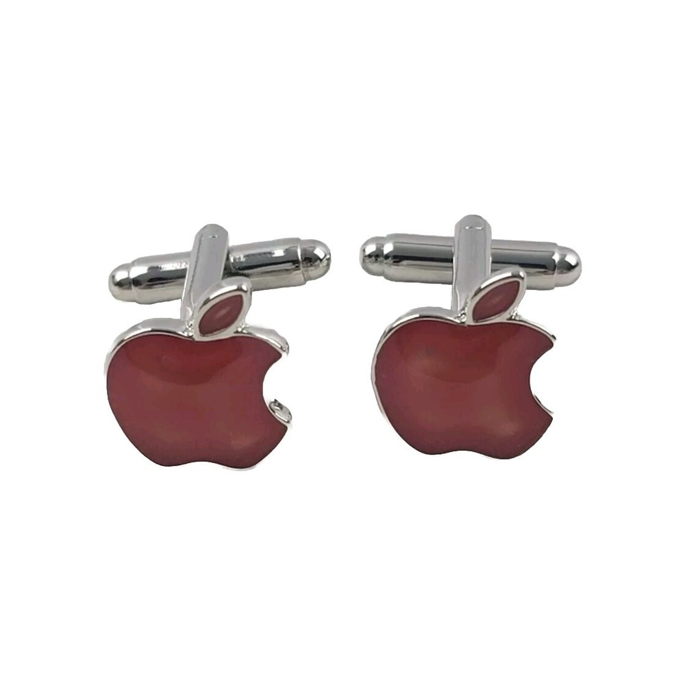 APPLE CUFFLINKS Computer Tech Geek Red Silver Tone